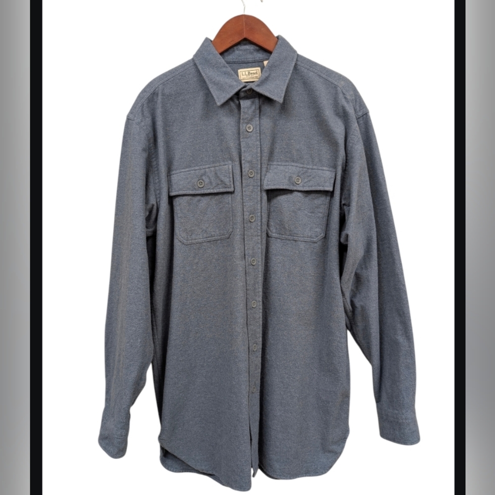 L.L. Bean Men's Blue Cotton Chamois Flannel Button-Up Shirt Large Tall